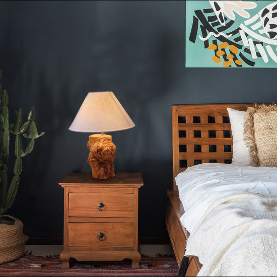 The table lamp made by wood