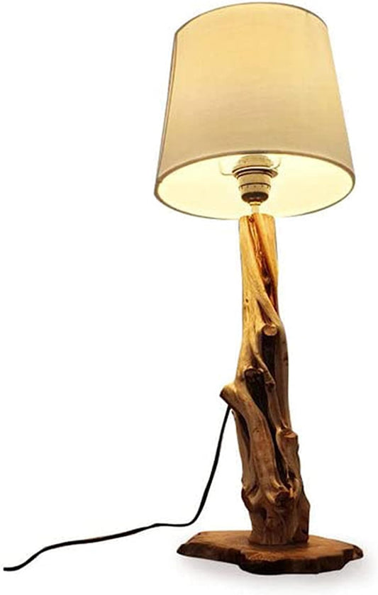 (H49) H-H Table Lamp for Nightstands, Bedside Table Lamps for Your Bedroom, Handmade Desk Lamps for Home Office Farmhouse Living Room, Vintage Unique Bedside Lamp Made of Rustic Wood for Home Decor.