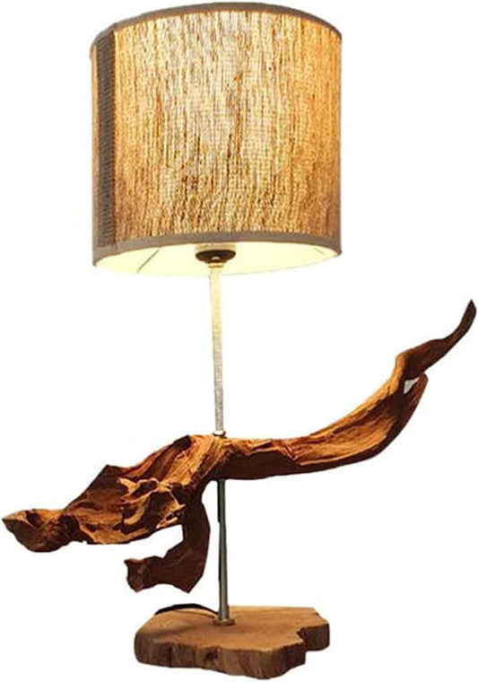 (H53) H-H Table Lamp for Nightstands, Bedside Table Lamps for Your Bedroom, Handmade Desk Lamps for Home Office Farmhouse Living Room, Vintage Unique Bedside Lamp Made of Rustic Wood for Home Decor.