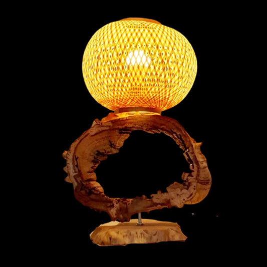 (H36) H-H Table Lamp for Nightstands, Bedside Table Lamps for Your Bedroom, Handmade Desk Lamps for Home Office Farmhouse Living Room, Vintage Unique Bedside Lamp Made of Rustic Wood for Home Decor