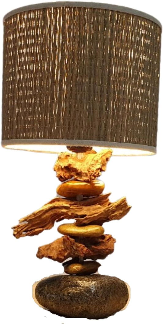 (TL50) H-H Table Lamp for Nightstands, Bedside Table Lamps for Your Bedroom, Handmade Desk Lamps for Home Office Farmhouse Living Room, Vintage Unique Bedside Lamp Made of Rustic Wood for Home Decor.