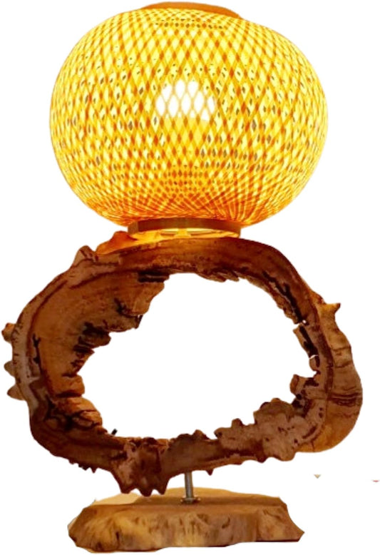 (H36) H-H Table Lamp for Nightstands, Bedside Table Lamps for Your Bedroom, Handmade Desk Lamps for Home Office Farmhouse Living Room, Vintage Unique Bedside Lamp Made of Rustic Wood for Home Decor