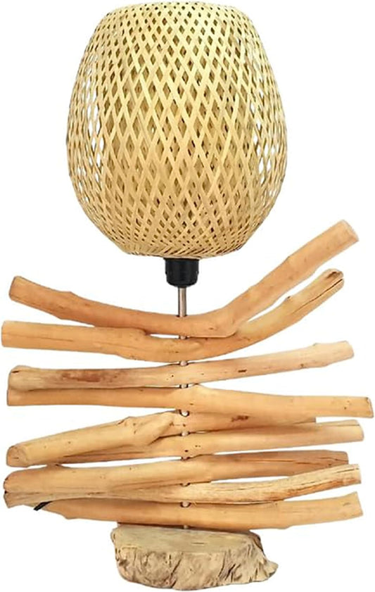 ( TL65) H-H Table Lamp for Nightstands, Bedside Table Lamps for Your Bedroom, Handmade Desk Lamps for Home Office Farmhouse Living Room, Vintage Unique Bedside Lamp Made of Rustic Wood for Home Decor.