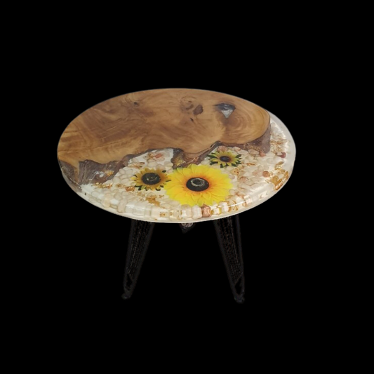 B258; Epoxy coffee table; Art Resin Table;Custom Made Resin and Drift Wooden Coffee Table, Epoxy Table Round , Resin table, Epoxy end table.