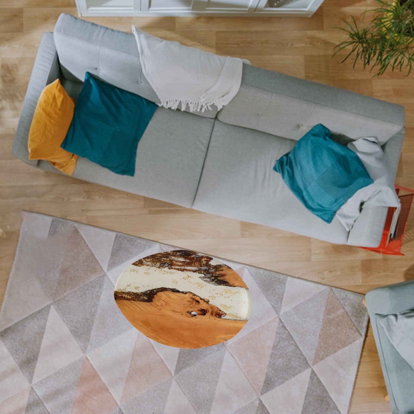 Epoxy coffee table ; B247, GOLDEN RIVER" Table,Art Resin Table; Epoxy Table;"; Oval style Table