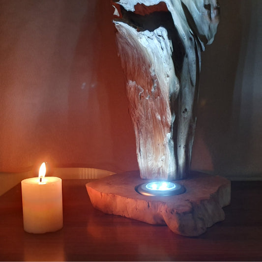 Driftwood Sculpture 3 in 1 , candle holder , bed light , table lamp , special gift for her