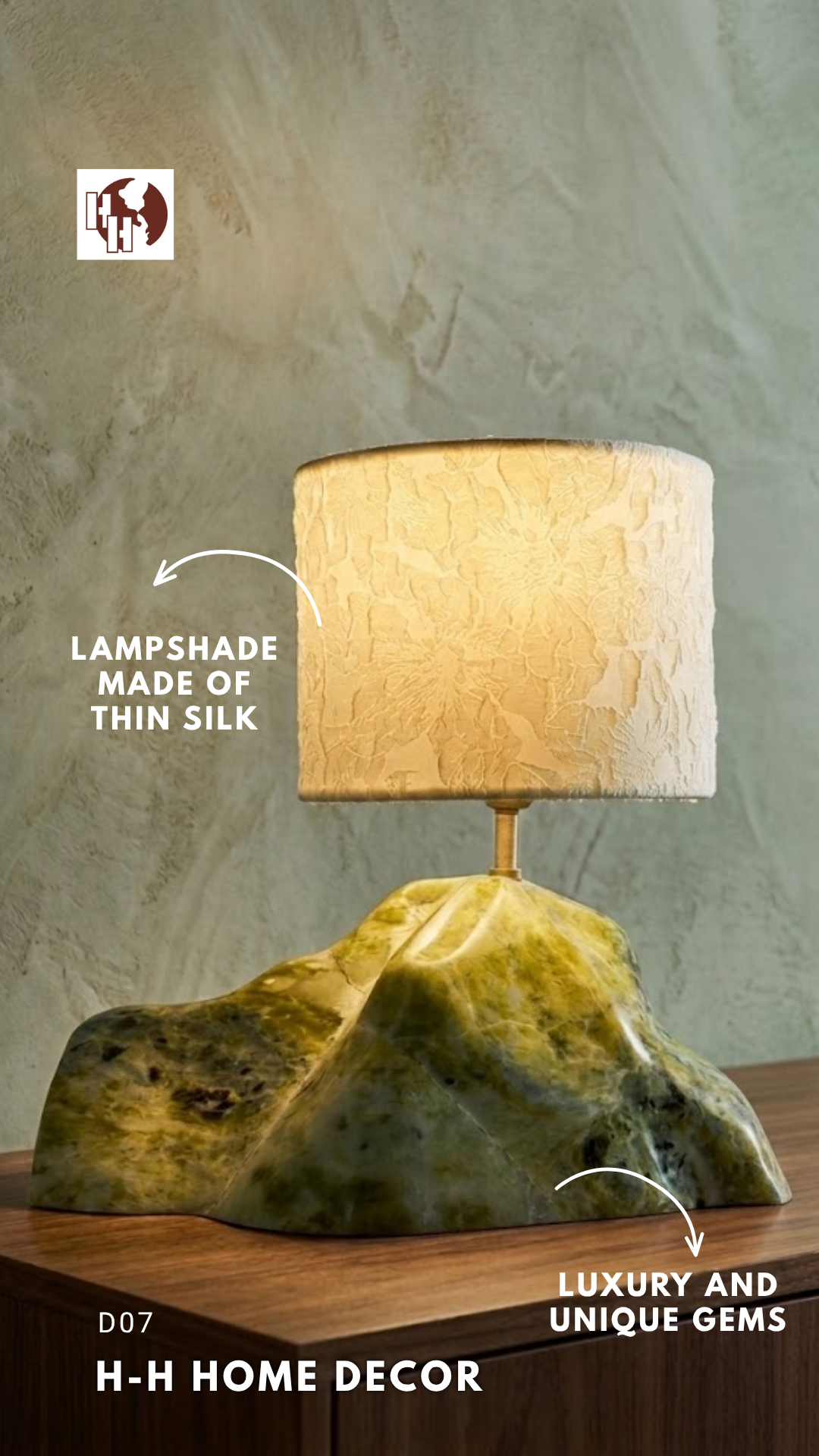 [D07] Premium Natural Stone Table Lamp with Silk Lampshade - H-H Home Decor