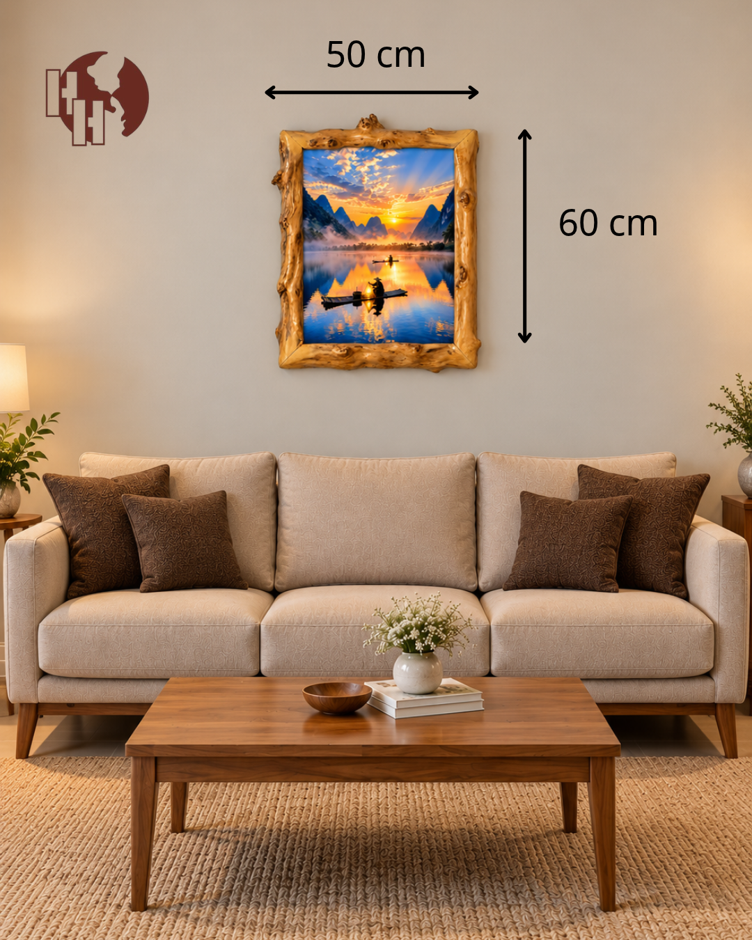Golden Serenity – Coffee Wood Wall Art 50×60 cm | HH HOME DECOR