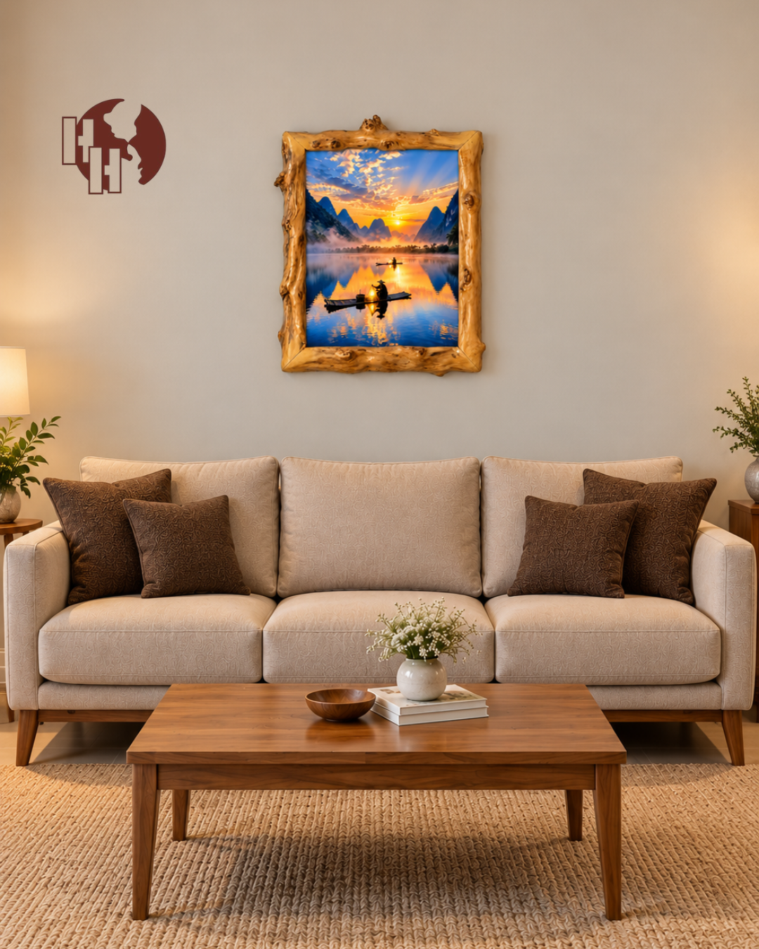 Golden Serenity – Coffee Wood Wall Art 50×60 cm | HH HOME DECOR