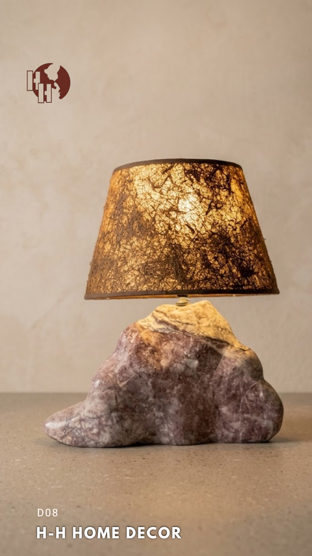[D08] Handcrafted Natural Stone Table Lamp with Woven Fiber Shade