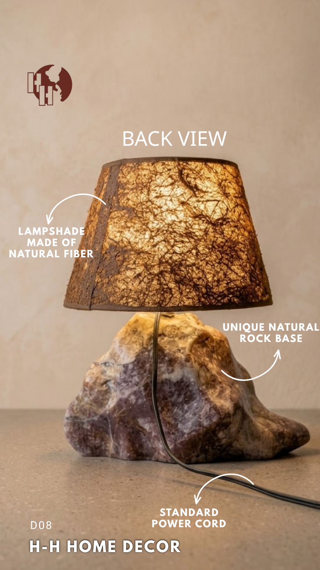 [D08] Handcrafted Natural Stone Table Lamp with Woven Fiber Shade