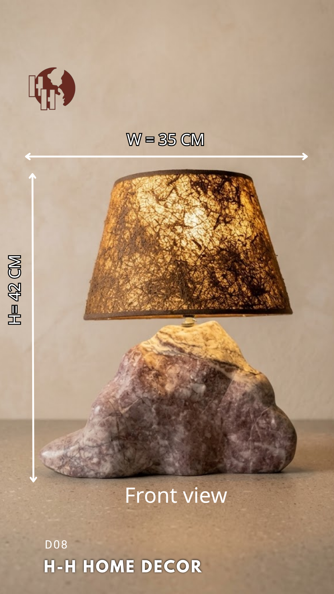 [D08] Handcrafted Natural Stone Table Lamp with Woven Fiber Shade
