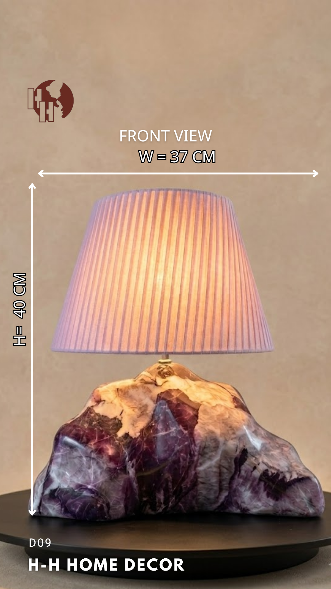 [D09] Rustic Natural Stone Table Lamp with Purple Pleated Shade