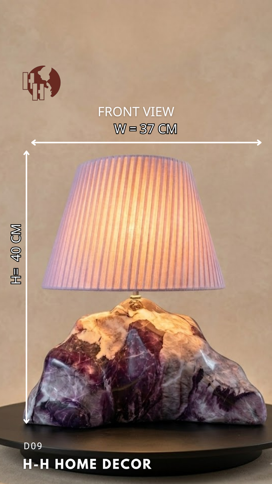 [D09] Rustic Natural Stone Table Lamp with Purple Pleated Shade
