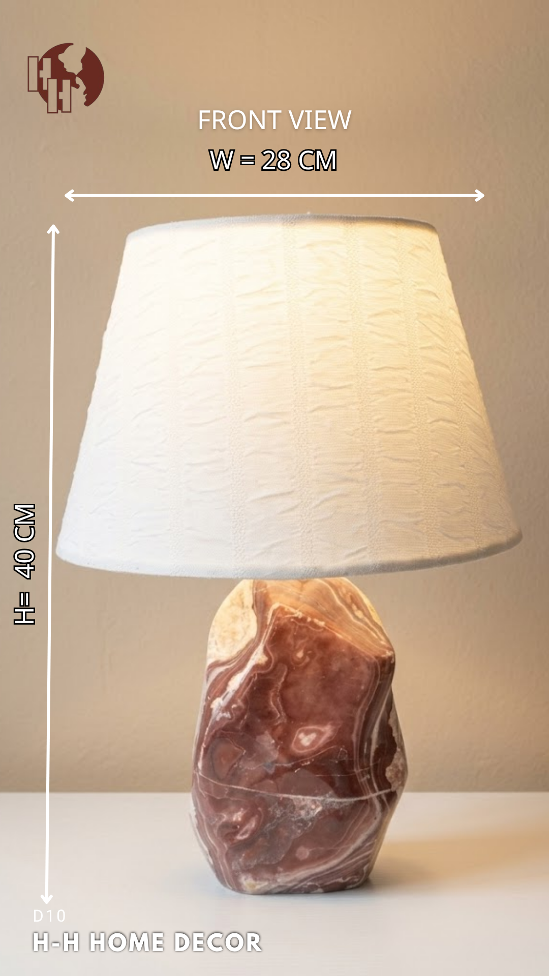 [D10] Natural Gemstone Table Lamp with Silk Lampshade, Rustic Desk Light for Living Room Decor