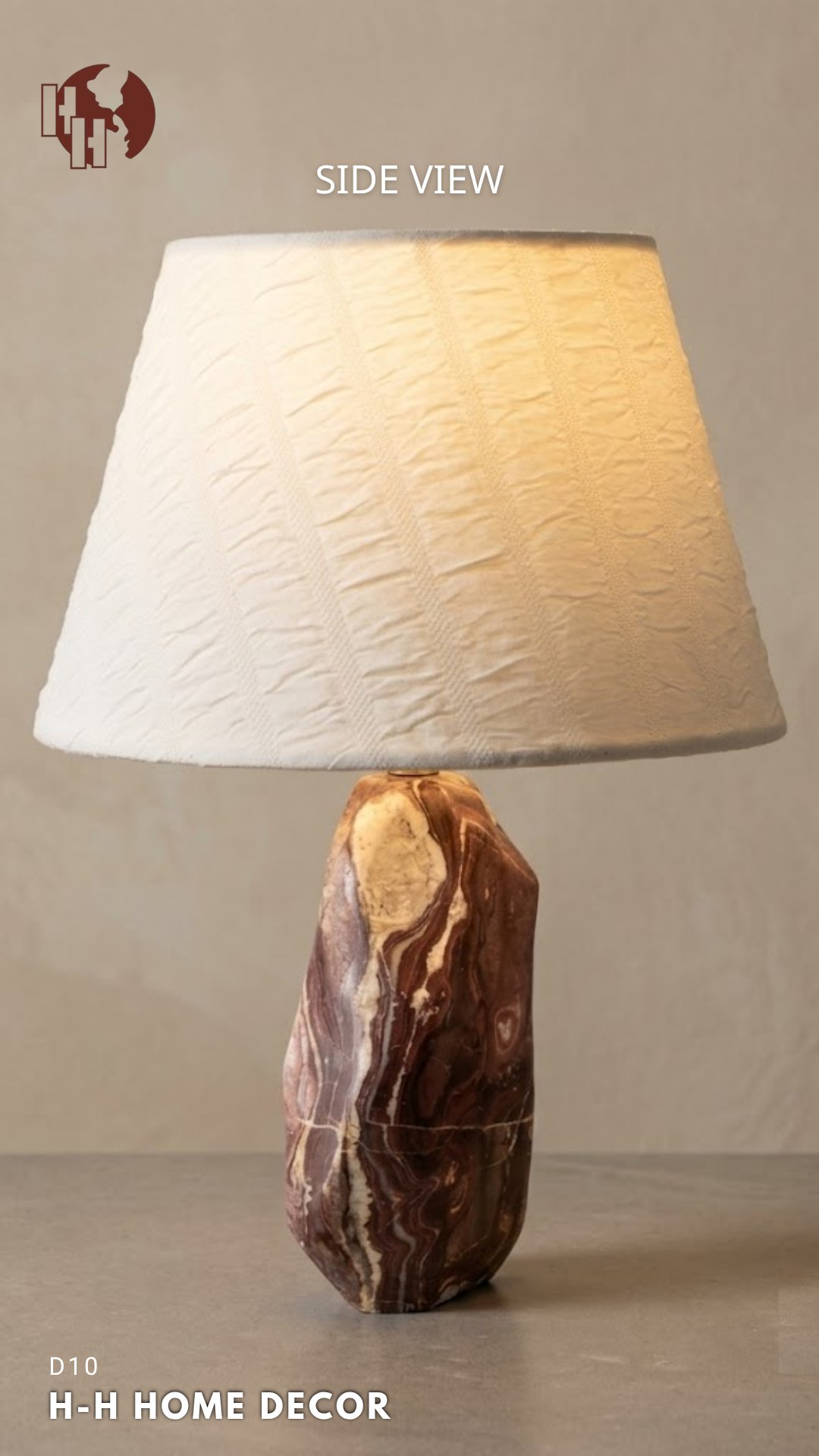 [D10] Natural Gemstone Table Lamp with Silk Lampshade, Rustic Desk Light for Living Room Decor