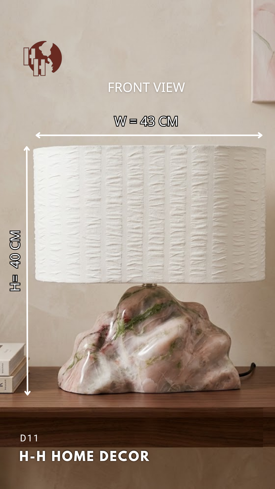 [D11] Luxury Table Lamp - Natural Gemstone Base & Pleated Silk Shade