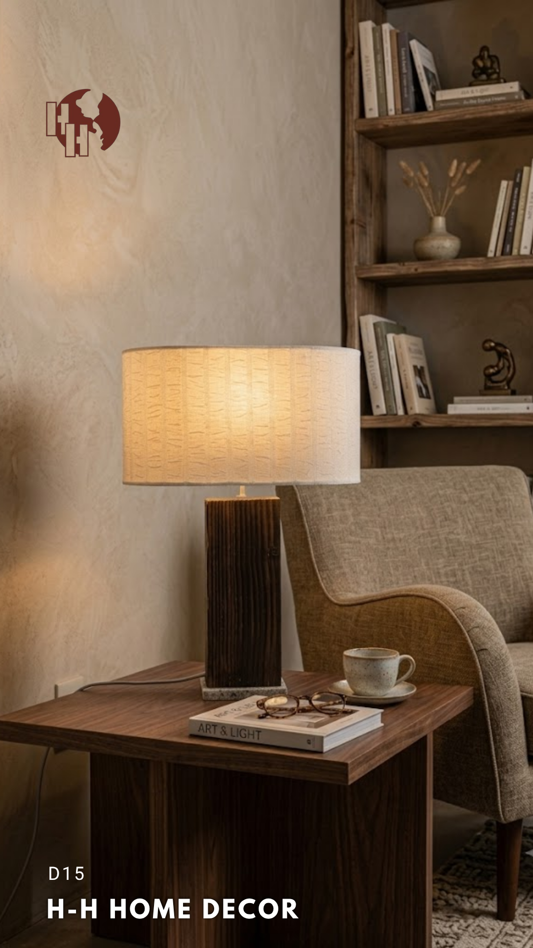 [D15] Solid Wood & Marble Table Lamp – H-H Home Decor