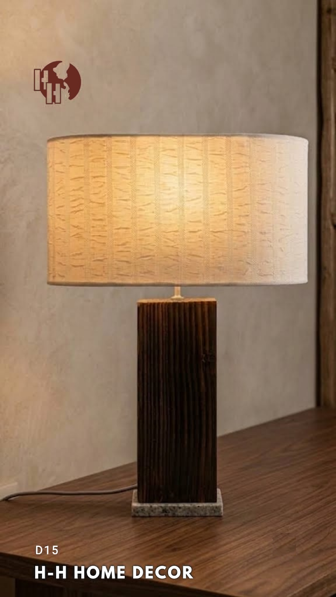 [D15] Solid Wood & Marble Table Lamp – H-H Home Decor