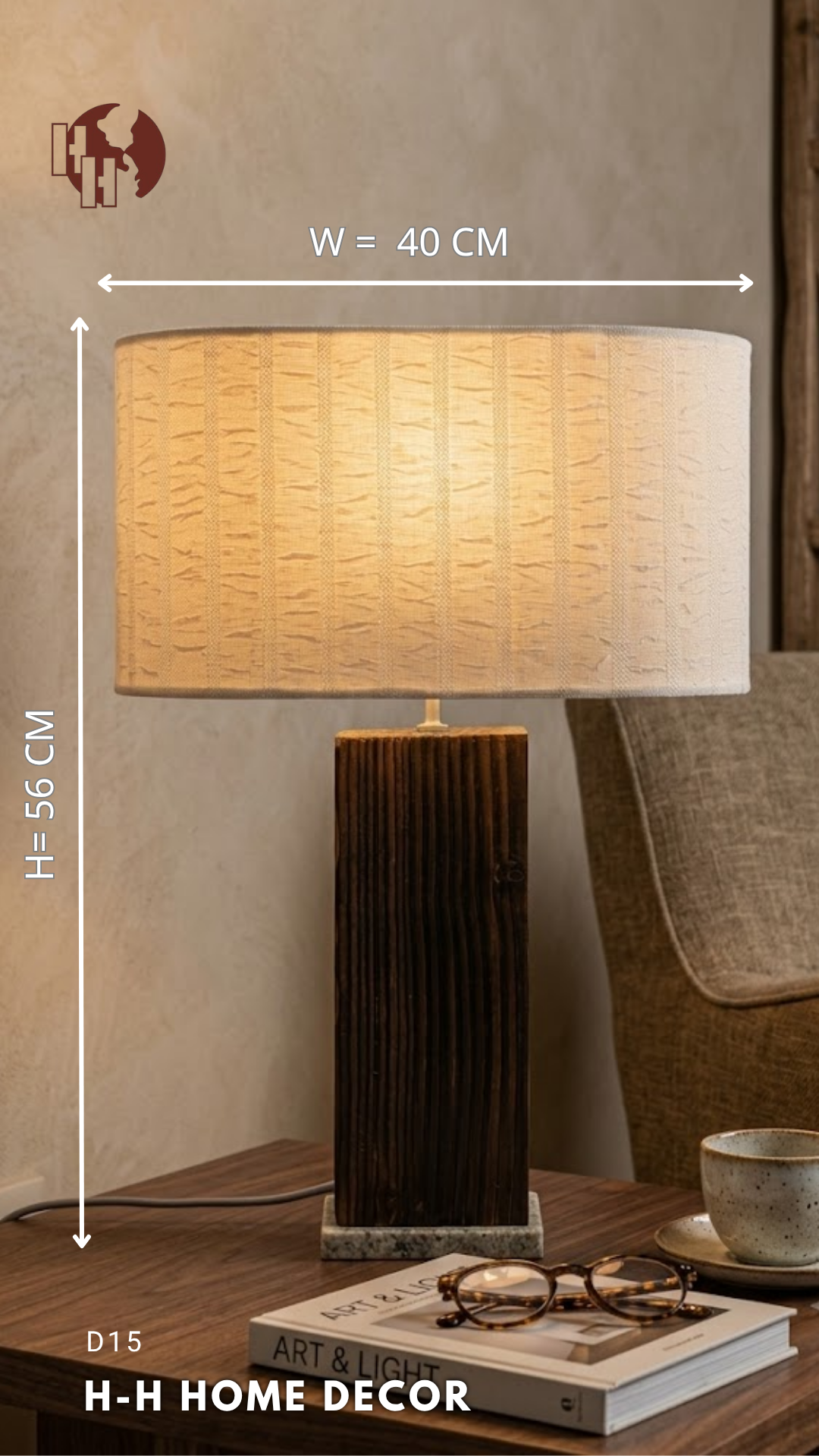 [D15] Solid Wood & Marble Table Lamp – H-H Home Decor