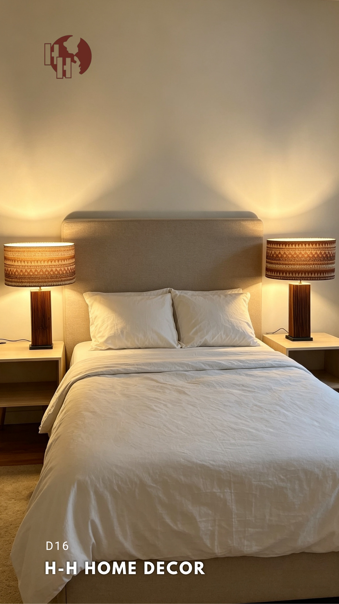 [D16] Rustic Wooden Table Lamp with Tribal Pattern Fabric Shade – H-H Home Decor