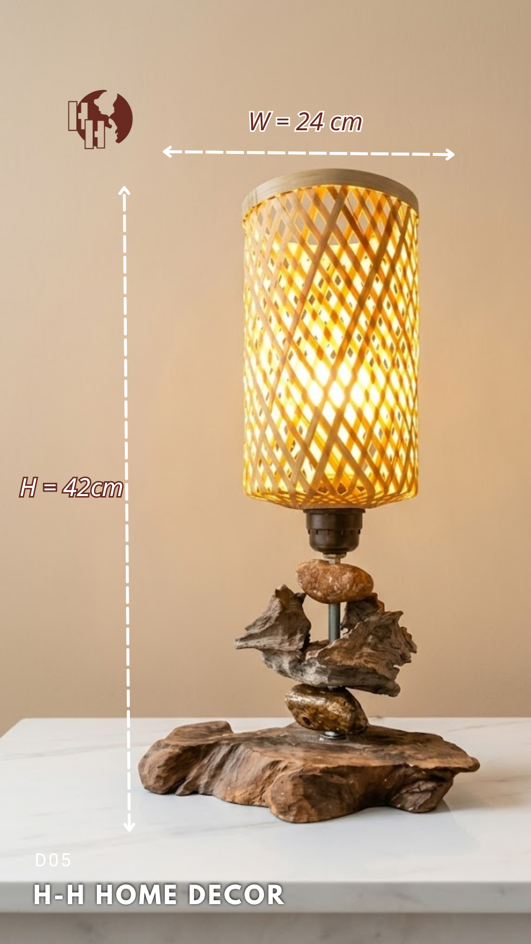 [D05] Rustic Driftwood & Bamboo Table Lamp by H-H Home Decor – Earthy Natural Lighting
