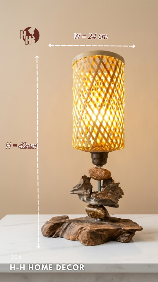 [D05] Rustic Driftwood & Bamboo Table Lamp by H-H Home Decor – Earthy Natural Lighting
