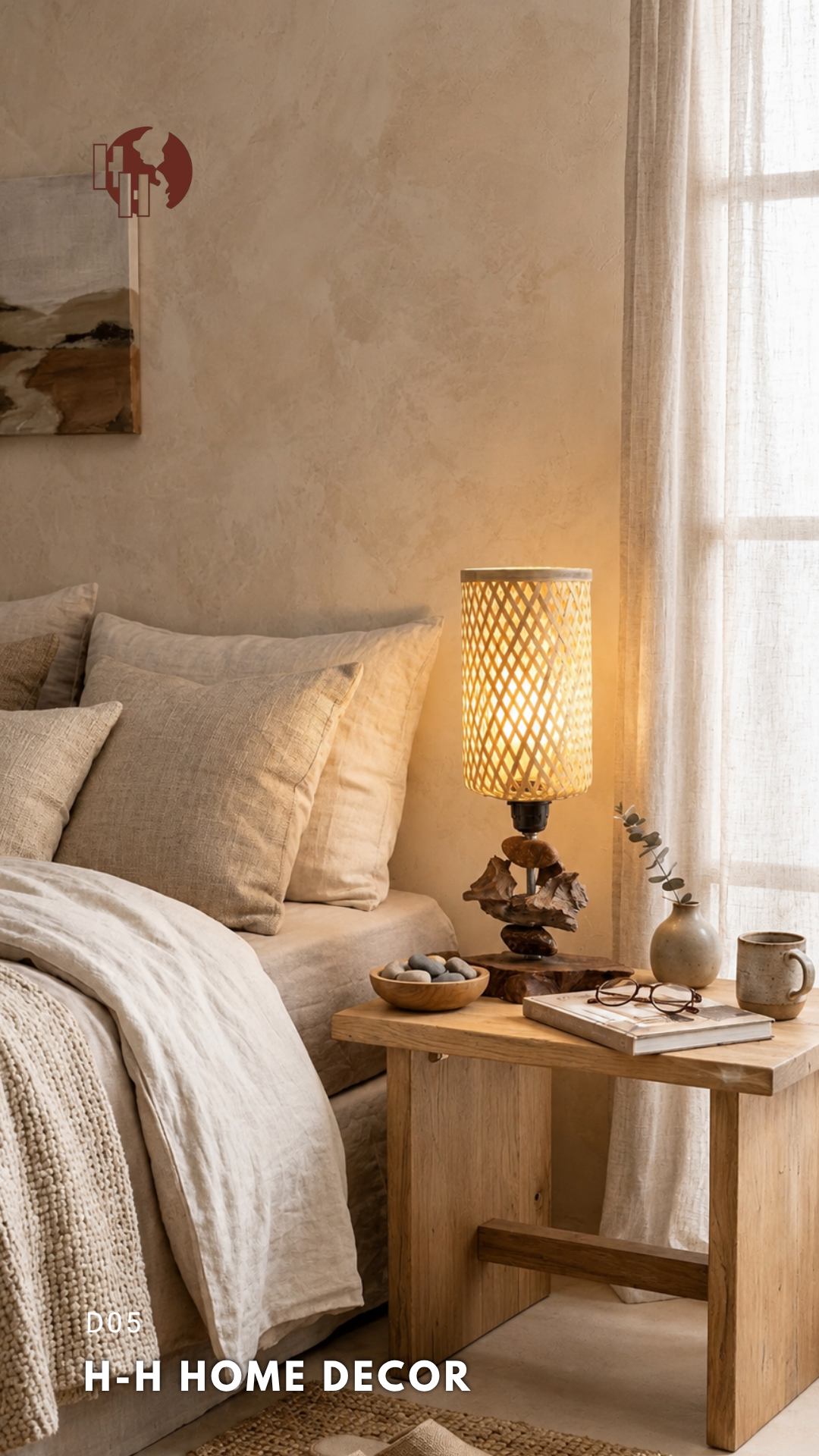 [D05] Rustic Driftwood & Bamboo Table Lamp by H-H Home Decor – Earthy Natural Lighting