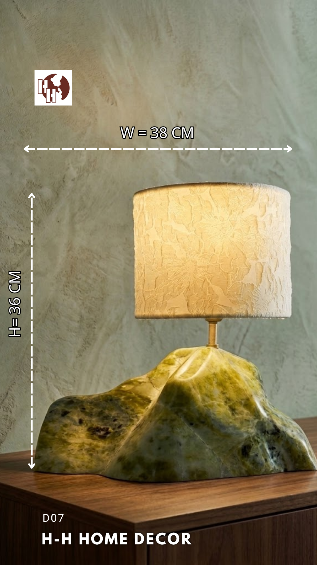 [D07] Premium Natural Stone Table Lamp with Silk Lampshade - H-H Home Decor