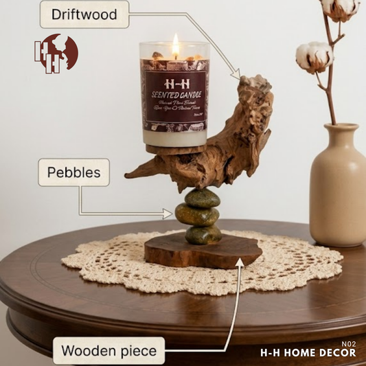 [N02] H-H Zen Stone Driftwood Candle Holder
