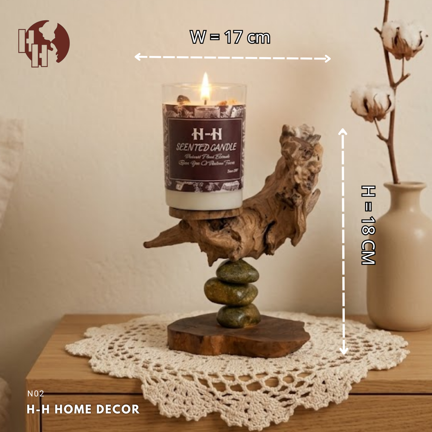 [N02] H-H Zen Stone Driftwood Candle Holder