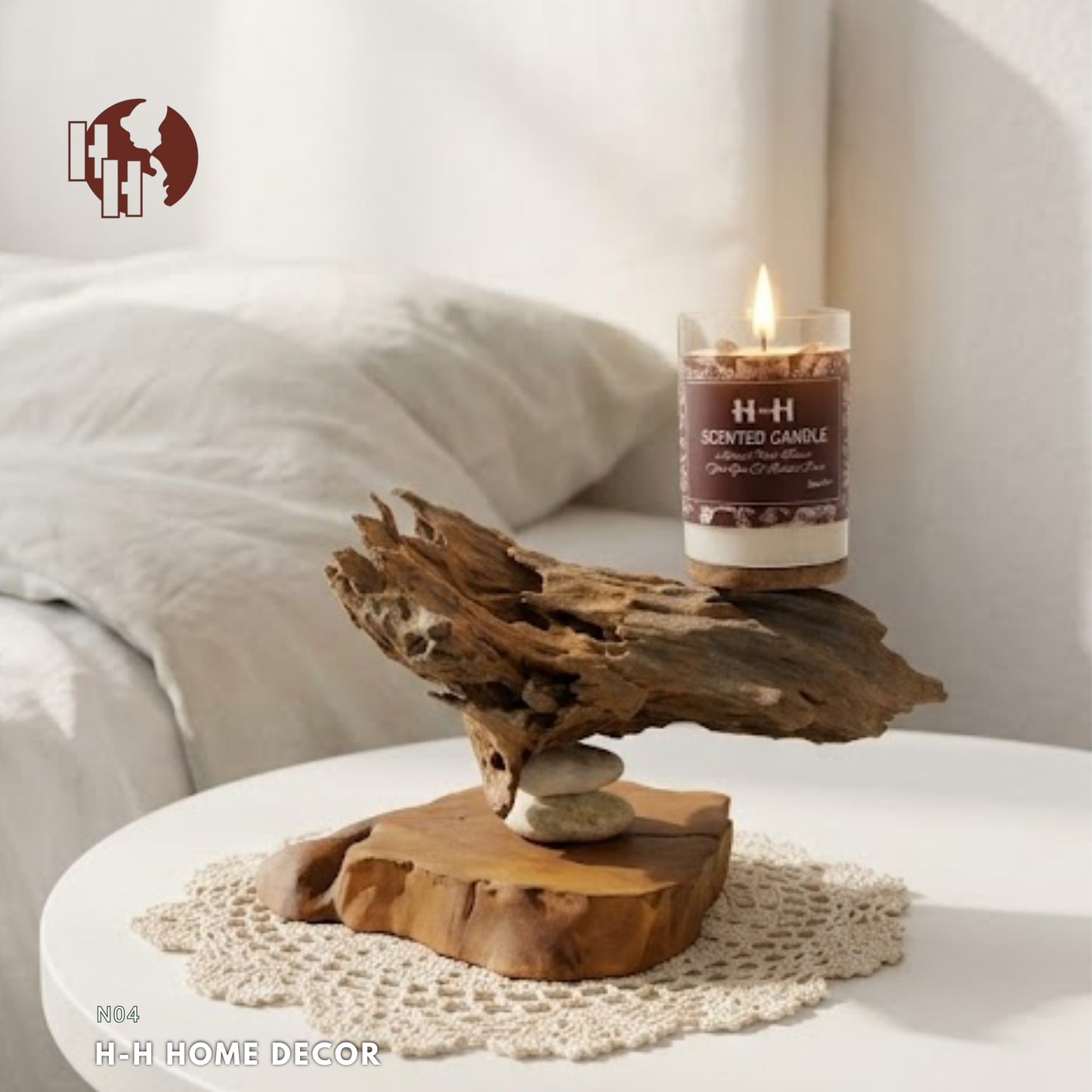 [N04] Natural Driftwood Candle Holder & Stand