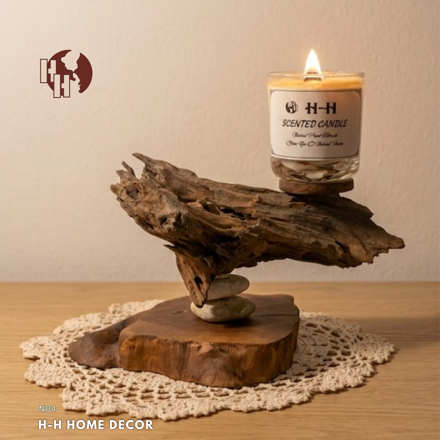 [N04] Natural Driftwood Candle Holder & Stand