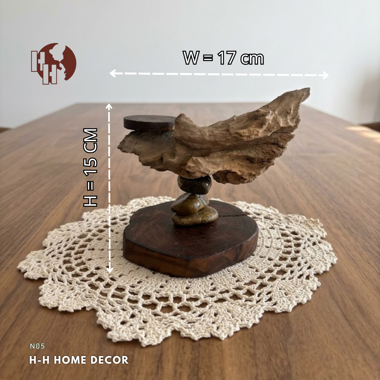 [N05] Zen Driftwood & Balancing Stone Candle Holder