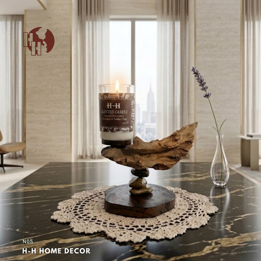 [N05] Zen Driftwood & Balancing Stone Candle Holder