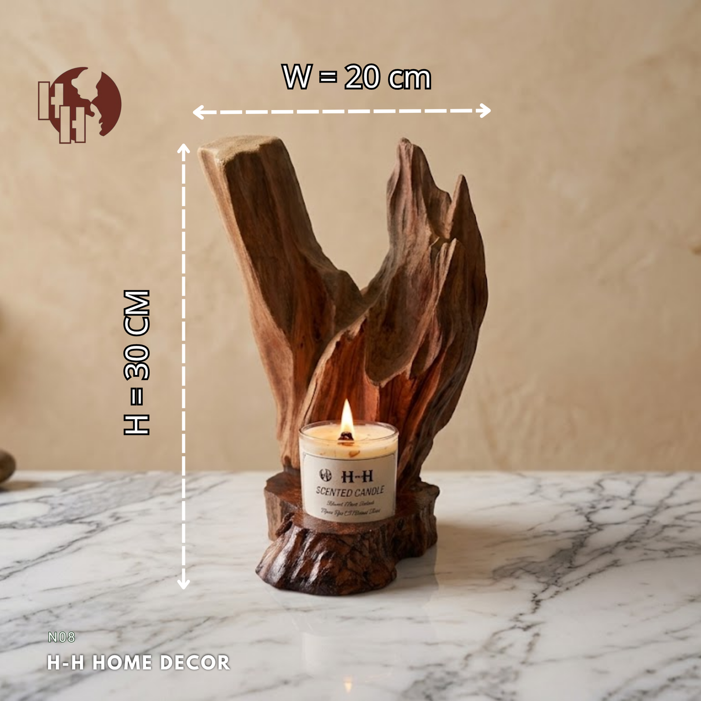 [N08] Handcrafted Driftwood Candle Holder with Scented Candle – Rustic Home Decor
