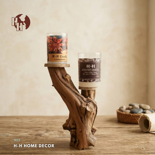 [N09] Natural Driftwood 2-Tier Candle Holder – Rustic Home Decor