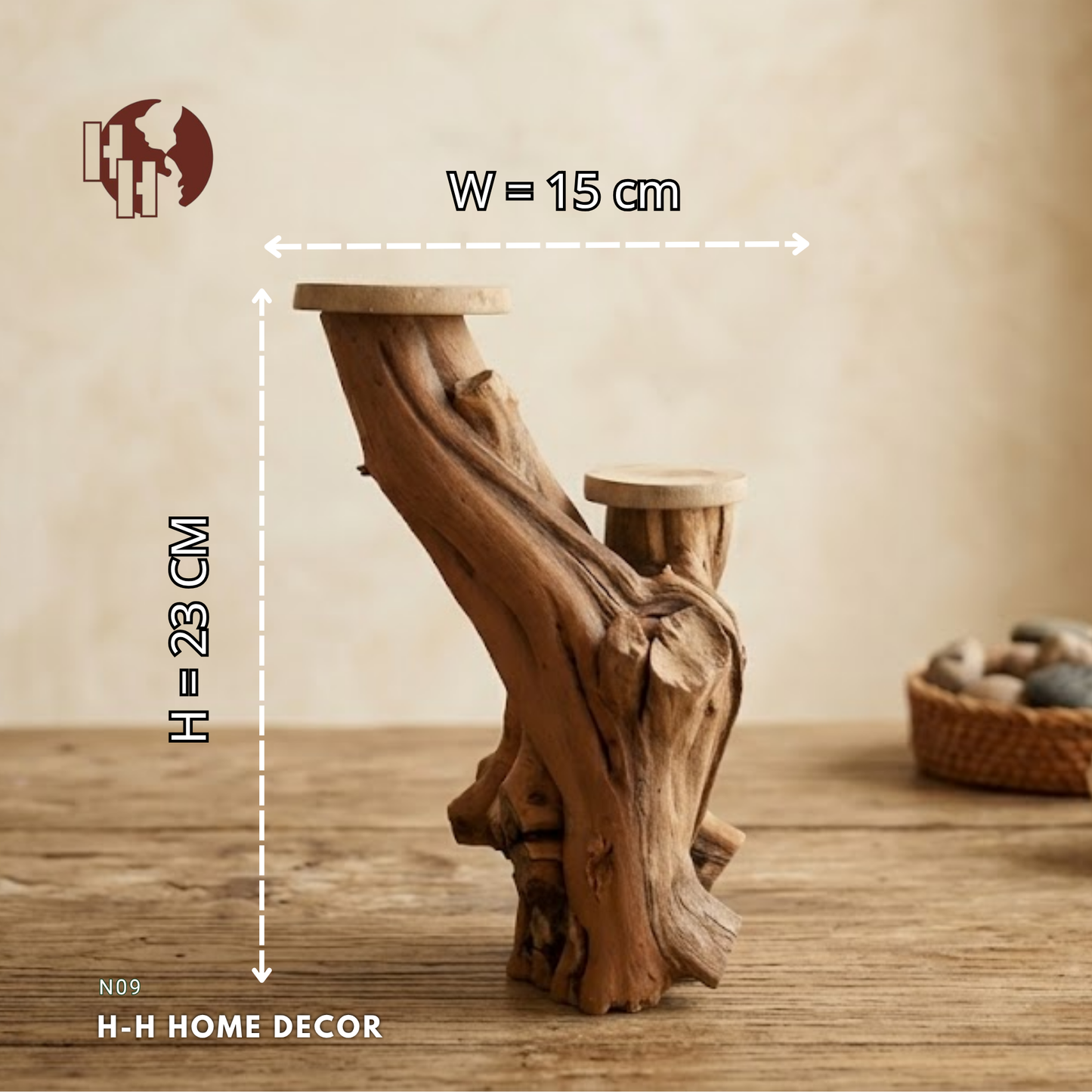 [N09] Natural Driftwood 2-Tier Candle Holder – Rustic Home Decor