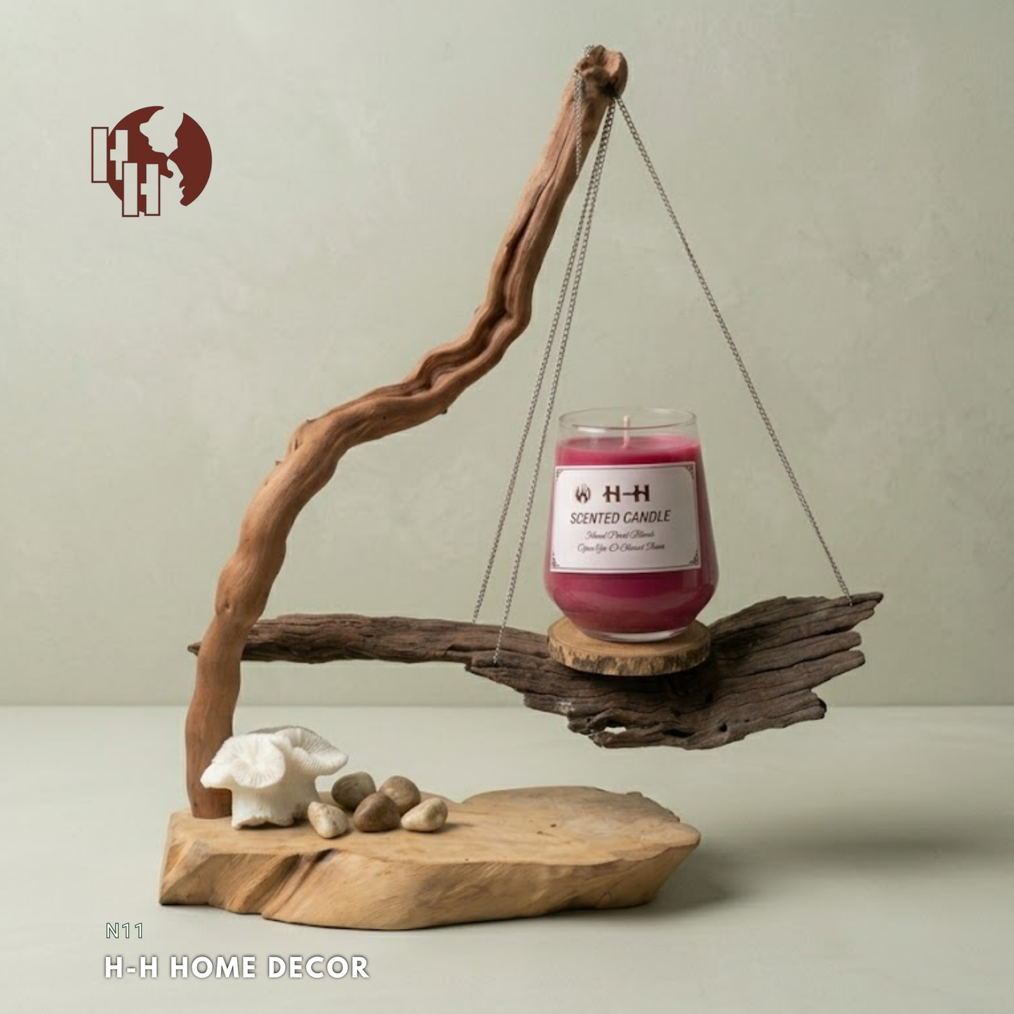 [N11] Natural Rustic Driftwood Hanging Candle Stand