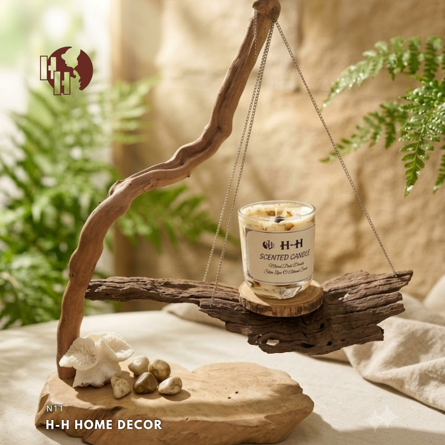 [N11] Natural Rustic Driftwood Hanging Candle Stand