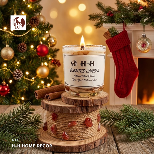 [N12] H-H Rustic Wood Slice Candle Holder & Riser with Jute Rope & Red Stones