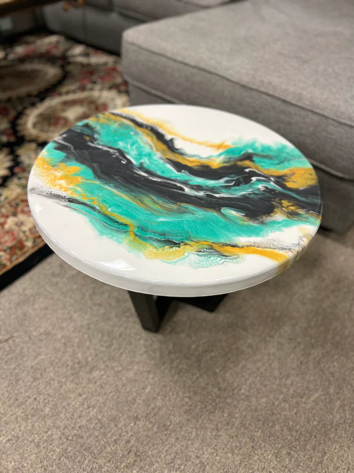 B12; Epoxy coffee table; Art Resin Table;Custom Made Resin and Drift Wooden Coffee Table, Epoxy Table Round , Resin table, Epoxy end table.