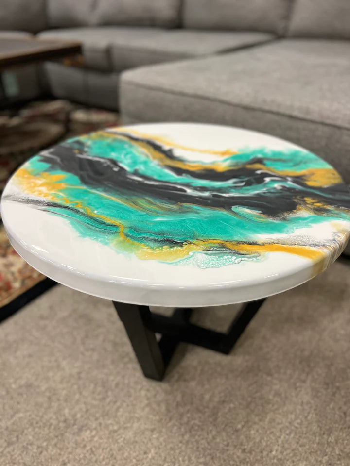 B12; Epoxy coffee table; Art Resin Table;Custom Made Resin and Drift Wooden Coffee Table, Epoxy Table Round , Resin table, Epoxy end table.