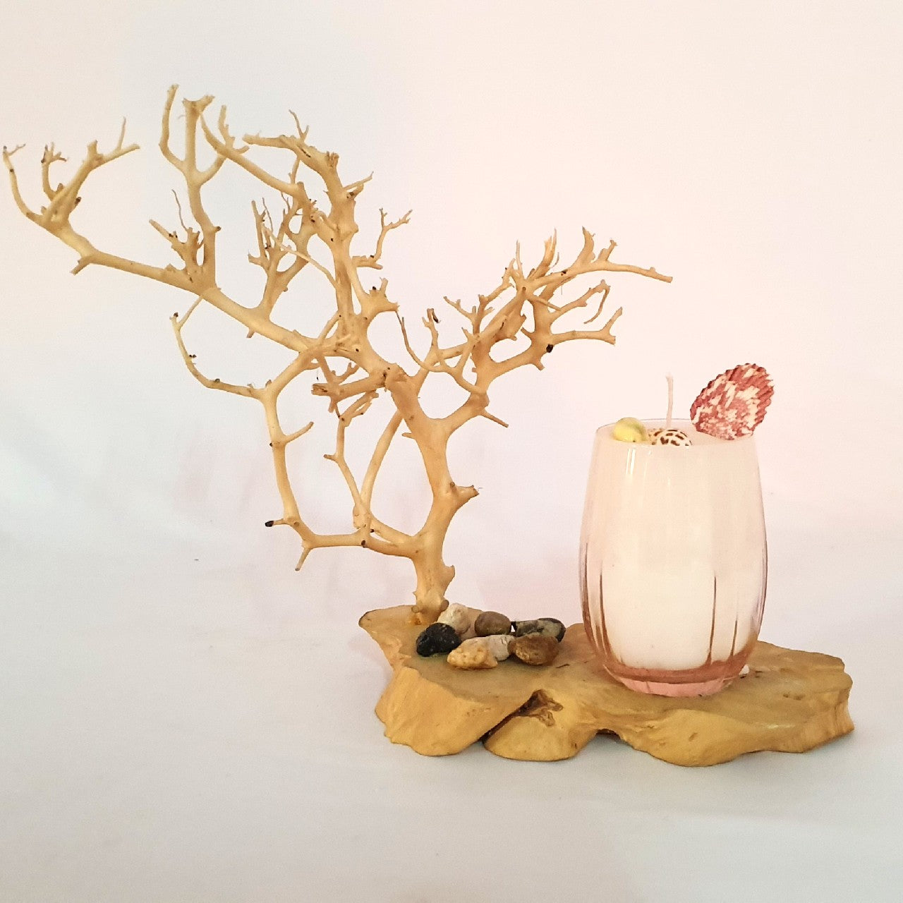 The set of Candle Holder, Scented Candle and Set of 6 Saver Scented Candle ; rustic candle holder ; rustic candle base
