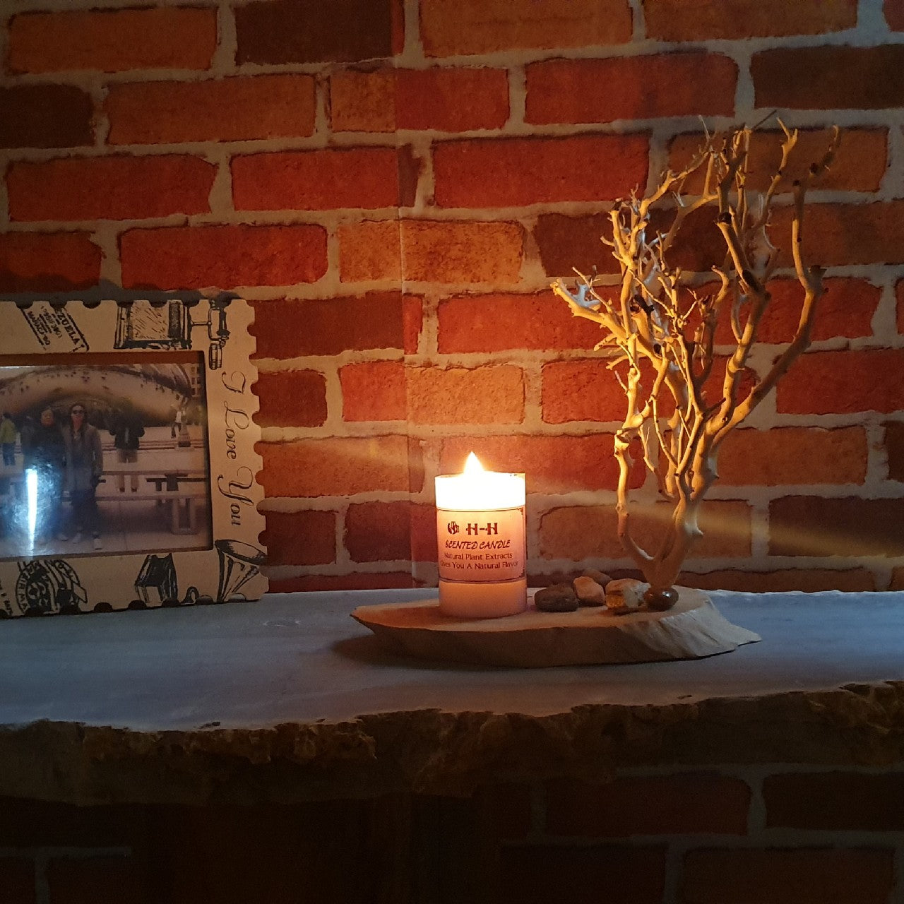 The set of Candle Holder, Scented Candle and Set of 6 Saver Scented Candle ; rustic candle holder ; rustic candle base