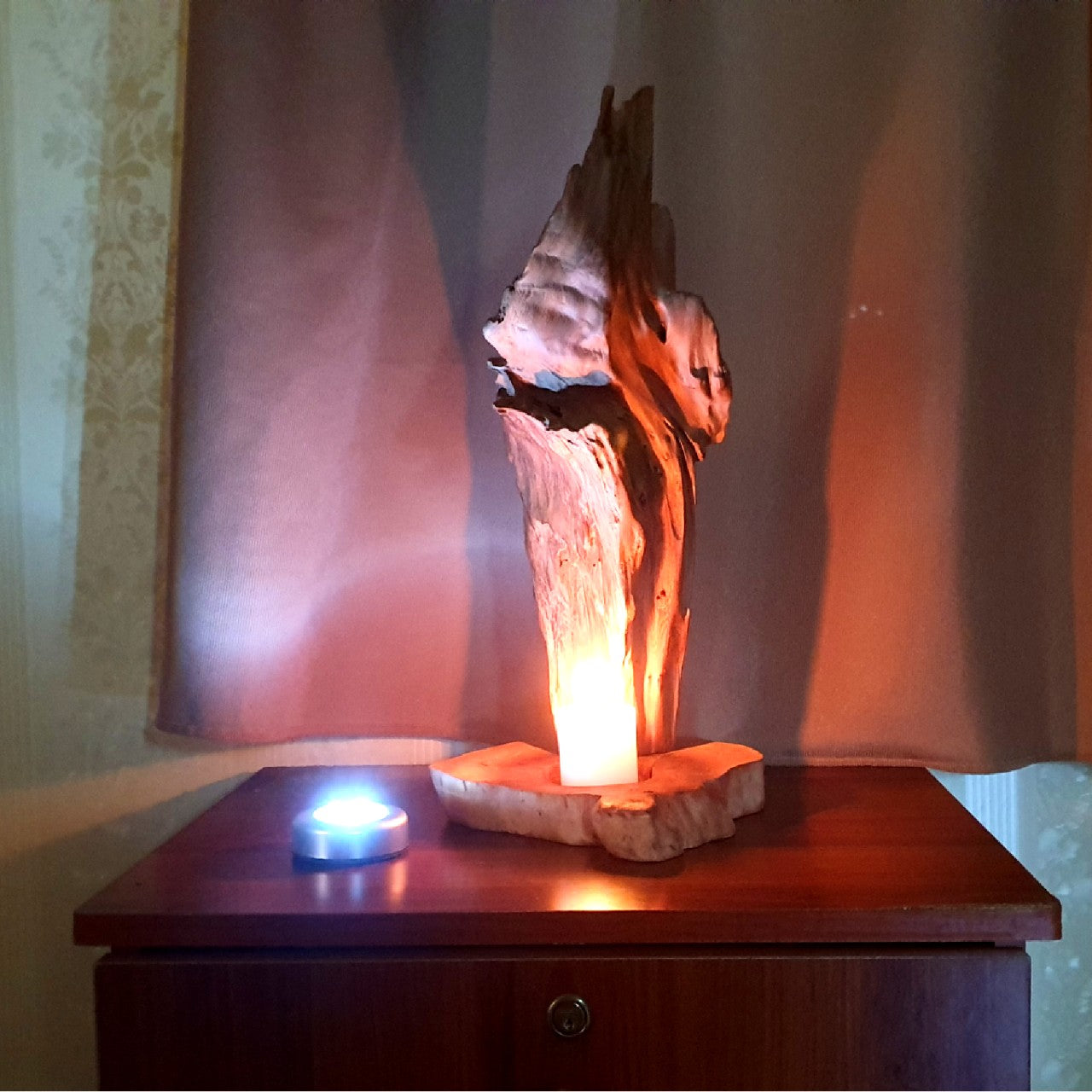 Driftwood Sculpture 3 in 1 , candle holder , bed light , table lamp , special gift for her