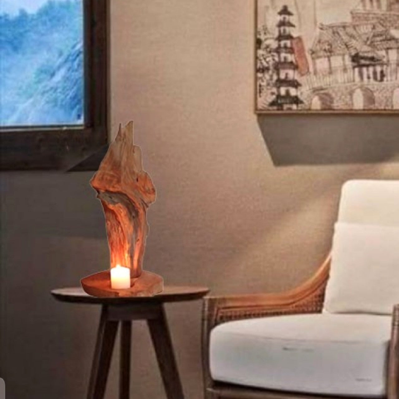 Driftwood Sculpture 3 in 1 , candle holder , bed light , table lamp , special gift for her