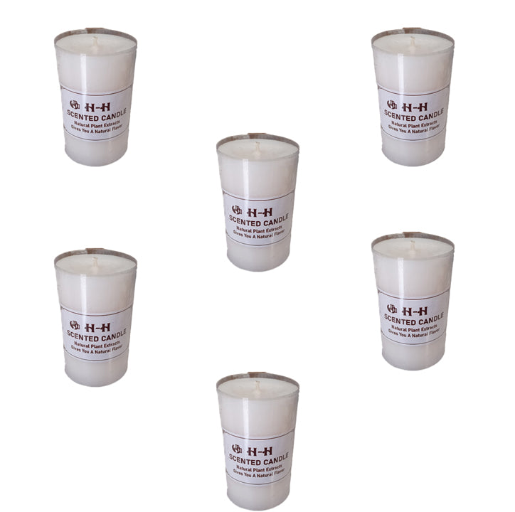 The set of Candle Holder, Scented Candle and Set of 6 Saver Scented Candle ; rustic candle holder ; rustic candle base